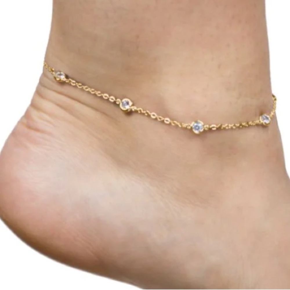 Kenneth Jay Lane CZ Gold Plated & Crystal Anklet with Organza Pouch - Picture 2 of 9